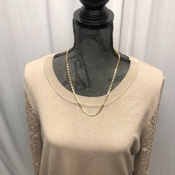 Lety and Me Beige Vittoria Pointelle Sleeve Sweater Womens Size XL Knit Top NEW - Picture 2 of 8